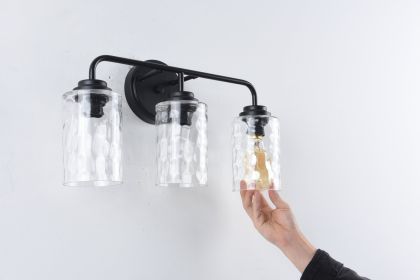 3-Light with Clear Glass Glacier Shade, Unique Hand-make Lampshade, Industrial Indoor Light Fixture for Bathroom Living Room Bedroom Over Kitchen