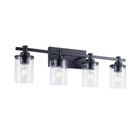 4-Light E26 Bulb Vanity Lights,Matte Black Bathroom Vanity Light Fixtures with Clear Glass, Wall Lamp for Bathroom, Living Room, Mirror, Bedroom