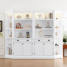 83.4"Tall Two Bookshelf with Two Corner Shelf Suite,Bookcase with 2 Doors and 1 Drawer,5-Tier Corner Shelf with Open Shelves