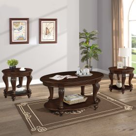 Living Room Coffee Table Set, Coffee Table & Two End Side Table 3-Piece Set for Office, Living Room, Apartment, Small Space, Easy Assembly, Cherr