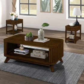 Rectangular Living Room Coffee Table Set, 3-Piece Living Room Table Set with Solid Wood Legs, 1 Coffee Table and 2 End Table