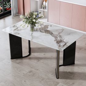 Modern minimalist rectangular dining table, white imitation marble tabletop