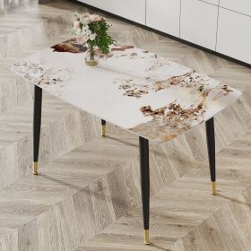 Modern minimalist dining table. A patterned SINTERED STONE tabletop with black metal legs. Suitable for kitchen and living room 50"*30"*30" F-001