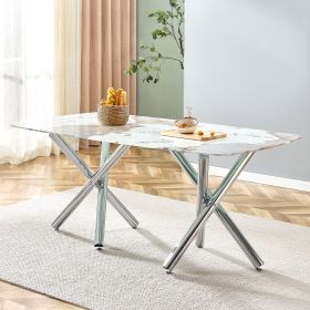 Large modern minimalist rectangular dining table suitable for 6-8 people, equipped with a 0.39 "imitation marble tabletop and metal legs