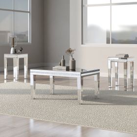 ON-TREND Fashionable Modern Glass Mirrored Coffee Table Set of 3