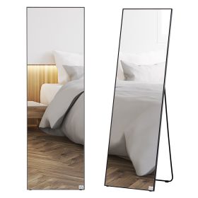 HOMCOM Full Length Glass Mirror, Freestanding or Wall Mounted Dress Mirror for Bedroom, Living Room, Bathroom, 19.75" x 63.5", Black