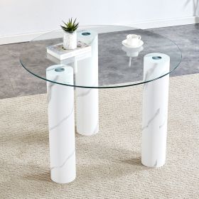 Round transparent tempered glass dining table, white MDF legs, kitchen dining table, living room dining table 40 "* 40" * 29.4 "F-X03