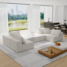 Modern Upholstered Sectional Sofa Couch Set,Modular 132" L Shaped Sectional Living Room Sofa Set With 6 Pillows