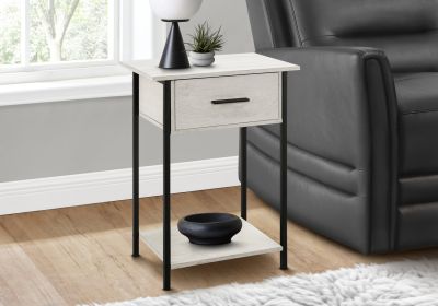 Accent Table, 2 Tier, End, Lamp, Living Room, Side Table, Storage Drawer, Small, Washed Oak Laminate, Black Metal, Contemporary