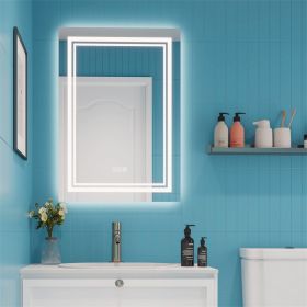 LED Bathroom Mirror Front And Backlight, 5 Mins Defog, 5MM Full HD Reflected Wall Mounted Vanity Mirror, 3 Colors Stepless Dimmable, CRI90, Memor (Color: Silver)