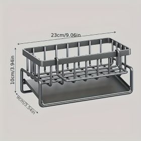 1pc Black Sponge Drain Rack With Dishcloth Holder, Stainless Steel Sink Storage Rack For Sponge Dish Soap Dishcloth Brushes Rags (Color: Black)