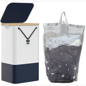 Laundry Hamper With Lid, 100L Large Laundry Basket With Removable Bag And Handles Collapsible Dirty Clothes Hamper Laundry Bin Storage Basket Org (Option: BlueGrey-1PCS)
