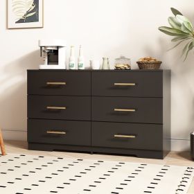 Black Color Large 6 Drawers Chest Of Drawer Dressers Table With Golden Handle (Color: Black)
