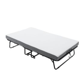 Folding Bed Cot With Mattress For Adults,  Foldable Metal Frame Bed For Guest With Memory Foam Mattress On Wheels, Saving Space Rollaway Bed (Option: 75x45 in)