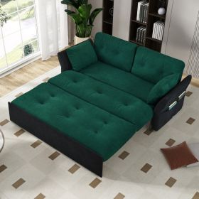 Convertible Pull Out Sofa Bed Queen Size, 3-in-1 Convertible Sleeper Couch with Thicked Cushions and Side Storage (Color: as Pic)