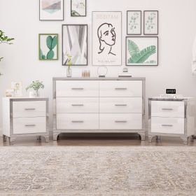 3-Pieces Sets,Dresser and Two Nightstands with Metal Handles and Mirror Decoration, Elegant (Color: White, Material: MDF)