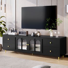 70.9" Modern TV Stand for TVs up to 75 Inches,Entertainment Center with Glass Door,4 Drawers and 2 Cabinets (Color: Black, Material: MDF)