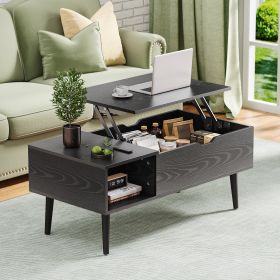 Lift Top Coffee Tables For Living Room 39.37"x19.7" Desk Tea Wood Dining Tables Adjustable Storage Shelf Easy Lift Or Lower (Color: Black)