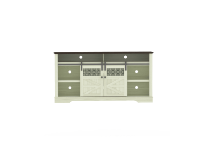 Farmhouse TV Stand with Sliding Barn Door & Drawer, 75" Rustic Entertainment Center for TVs up to 75", Buffet Storage Cabinet for Living Room (Color: Cream)