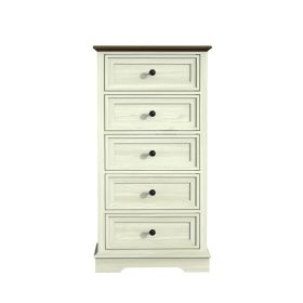 Tall Dresser for Bedroom with 5 Drawers for Closet, Chest of Drawers with Metal Handle (Color: Cream)