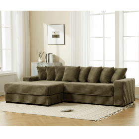 [NEW ARRIVED] [VIDEO PROVIDED] Oversized Two-Piece Couches, L Shaped Sofa, Corduroy, Left Chaise Daybed,with Armrests,Eight Throw Pillows,Corner (Color: as Pic)