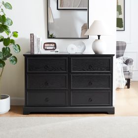 Modern Farmhouse 6-Drawer Chest of Drawers for Bedroom, Wooden Bedroom Drawer Dresser with 6 Storage Drawers,6 Drawer Dresser Chests for Bedroom (Color: Black, Material: MDF)