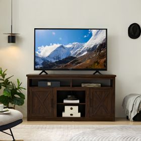 Farmhouse Barn door TV Media Stand Modern Entertainment Console for TV Up to 65" with Open and Closed Storage Space (Color: espresso, Material: MDF)