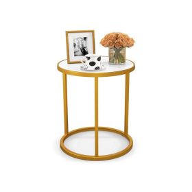 End Table with Metal Frame for Modern Living Room and Bedroom (Type: Side Table, Color: White & Gold)