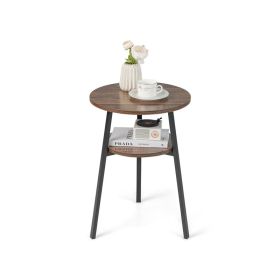 Simple Style 2-Tier Round End Table with Metal Frame (Type: Side Table, Color: Brown)