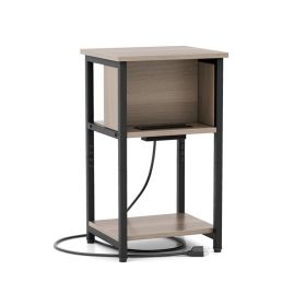 End Table with USB Ports for Sofa Side Table (Type: Side Table, Color: Grey & Black)