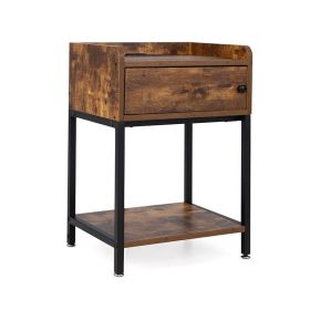 End Table with USB Ports for Sofa Side Table (Type: Side Table, Color: Brown & Black)