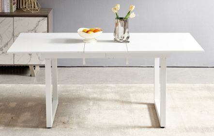 Square Extendable Dining Table with metal leg,Modern Space Saving Kitchen Table for Living Room( 70.86" W x 31.5" D x 29.5" H) (Color: Antique White, Material: MDF+Metal)