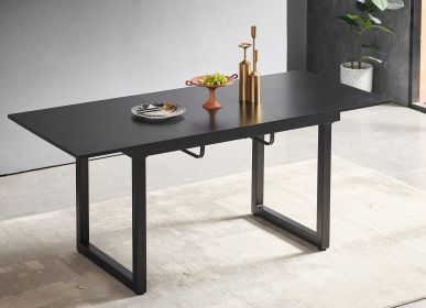 Square Extendable Dining Table with metal leg,Modern Space Saving Kitchen Table for Living Room( 70.86" W x 31.5" D x 29.5" H) (Color: Black, Material: MDF+Metal)