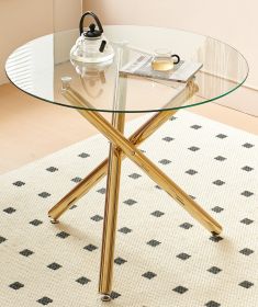 42.1" Table Mid-century Dining Table for 4-6 people With Round Mdf Table Top, Pedestal Dining Table, End Table Leisure Coffee Table,cross leg (Legs: 3, Color: golden)