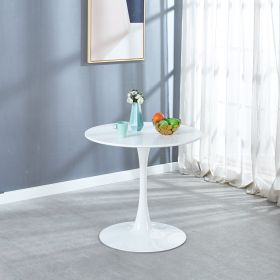 31.5" Tulip Table Mid-century Dining Table for 2-4 people With Round Mdf Table Top, Pedestal Dining Table, End Table Leisure Coffee Table (Color: White, Material: MDF)