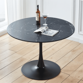 42.1" Table Mid-century Dining Table for 4-6 people With Round Mdf Table Top, Pedestal Dining Table, End Table Leisure Coffee Table (Shape: Round, Color: Marble Black)