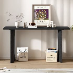 Uniquely Designed Console Table made of Fraxinus Mandschuric Solid Wood Veneer,with Distinctive Round Hollow Legs, Suitable for Foyer, Living Roo (Color: Black, Material: MDF)