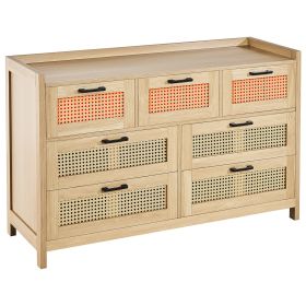 VEVOR 7 Drawer Rattan Dresser, Boho Dresser, Natural Rattan Chest of Drawers with Spacious Storage, for Bedroom, Living Room & Hallway (Color: Burlywood, number of drawers: 7 Drawers)