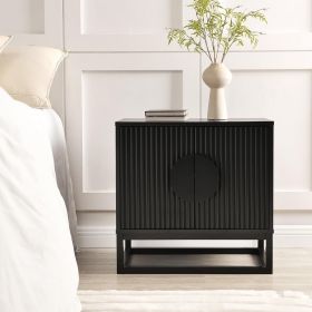 WOODEEM Modern Black Night Stand 24" Wide with Solid Wood Doors, Bedroom Nightstand 24" Tall Bedside Tables (Color: Black)
