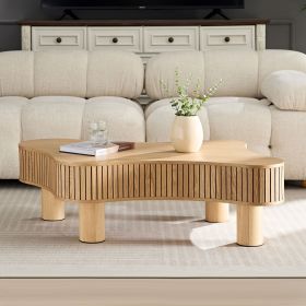 42.52 Inch Modern Wooden Handcraft Drum Coffee Table Irregular Shaped Coffee Table for Living Room,Small Coffee Table with Sturdy Pedestal (Color: Natural, Material: Solid Wood+MDF)