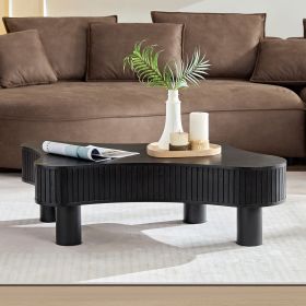 42.52 Inch Modern Wooden Handcraft Drum Coffee Table Irregular Shaped Coffee Table for Living Room,Small Coffee Table with Sturdy Pedestal (Color: Black, Material: Solid Wood+MDF)