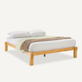 Solid Wood Adjustable Bed, King Size Japanese Joinery Bed with Head Elevation, 1200 lbs Capacity, Rustic & Mid-Century Modern Design (Main Material: Wood, Main Color: Oak)