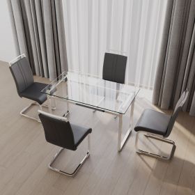 51 inch Glass Dining Table Set for 4, Dining Table & Chair Sets with Silver Plating Legs for Kitchen (Color: Plating+Gyer PU plating Leg)