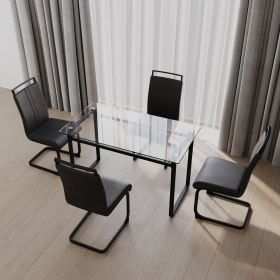 51 inch Glass Dining Table Set for 4, Dining Table & Chair Sets with Silver Plating Legs for Kitchen (Color: Black+ Black UP Black Leg)