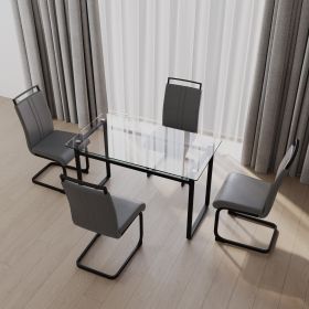 51 inch Glass Dining Table Set for 4, Dining Table & Chair Sets with Silver Plating Legs for Kitchen (Color: Black+ Grye UP Black Leg)