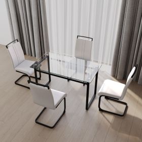 51 inch Glass Dining Table Set for 4, Dining Table & Chair Sets with Silver Plating Legs for Kitchen (Color: Black+ White UP Black Leg)