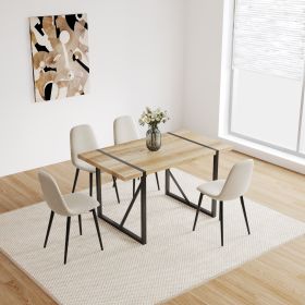 55" MDF Wood Colour Dining Table and Modern Dining Chair Set of 4, Mid Century Wooden Kitchen Table Set, Metal Base & Legs (Color: Beige linen+Wood)