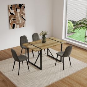 55" MDF Wood Colour Dining Table and Modern Dining Chair Set of 4, Mid Century Wooden Kitchen Table Set, Metal Base & Legs (Color: Grey suede+Wood)