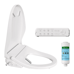 Smart Bidet Toilet Seat With Side Knob Adjustable Heated Seat With Water Temperature And Pressure Adjustment Portable Bidet With Automatic Nozzle (Color: White)